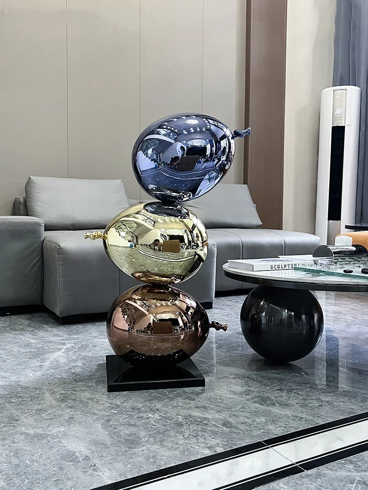 Colorful Stacked Ball Art Ornaments Home Decor Large Floor Decorations Abstract Art Ornaments Nordic Sculpture Electroplated Bal