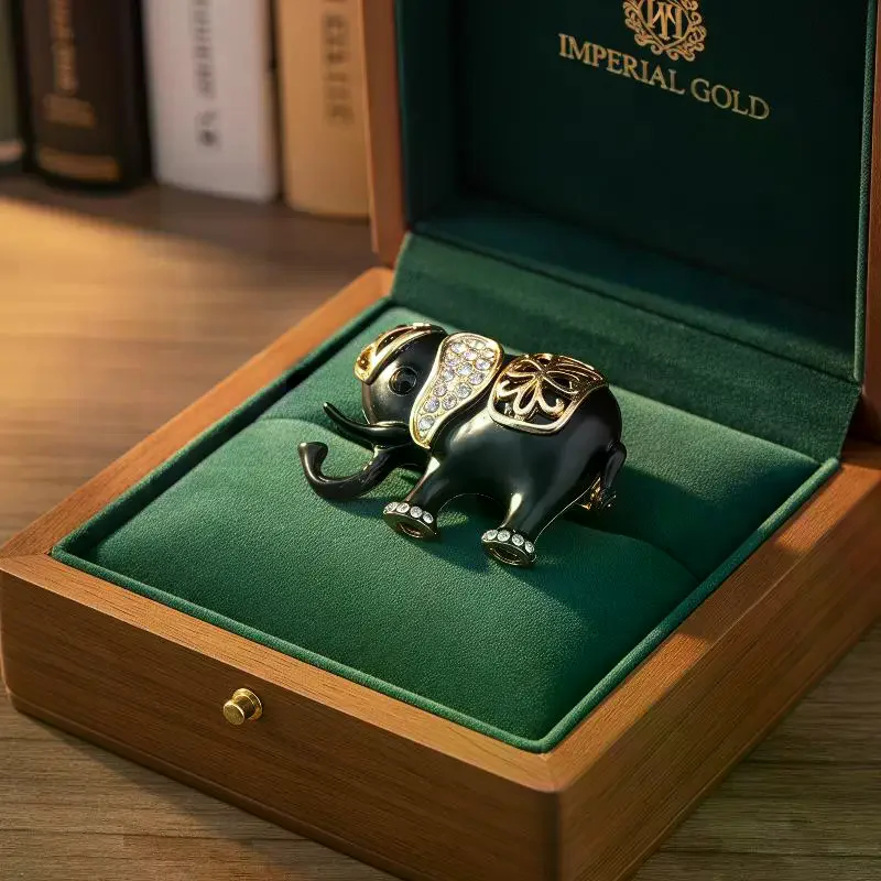 Black Gold Elephant Brooch Set With Shiny Rhinestone And Exquisite Design Perfect For Party Daily Wear Fashion Clothing