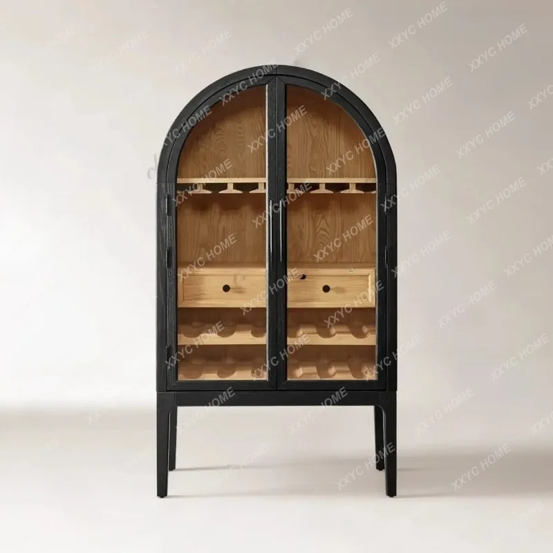 XX solid wood arched wine cabinet, living room glass door, rattan woven display cabinet, upright storage cabinet
