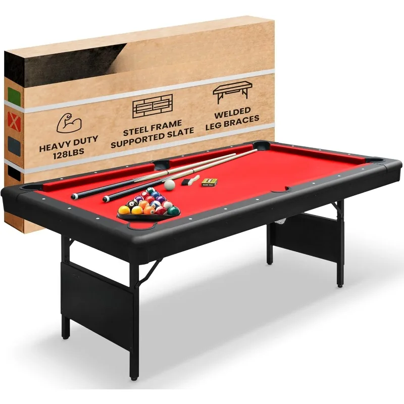 Folding Pool Table - Best in Stability - Steel Frame, Fully Supported Slate