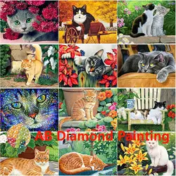 AB 5D DIY Diamond Painting Cute Cat Embroidery Animals Cross Stitch Full Square Round Drill Crafts Manual Home Decor Gift