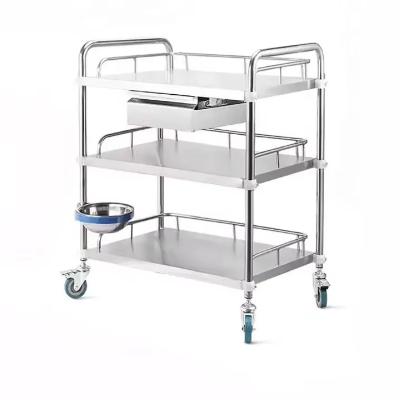 Stainless steel three-layer two-layer hospital cart with drawers medical cart