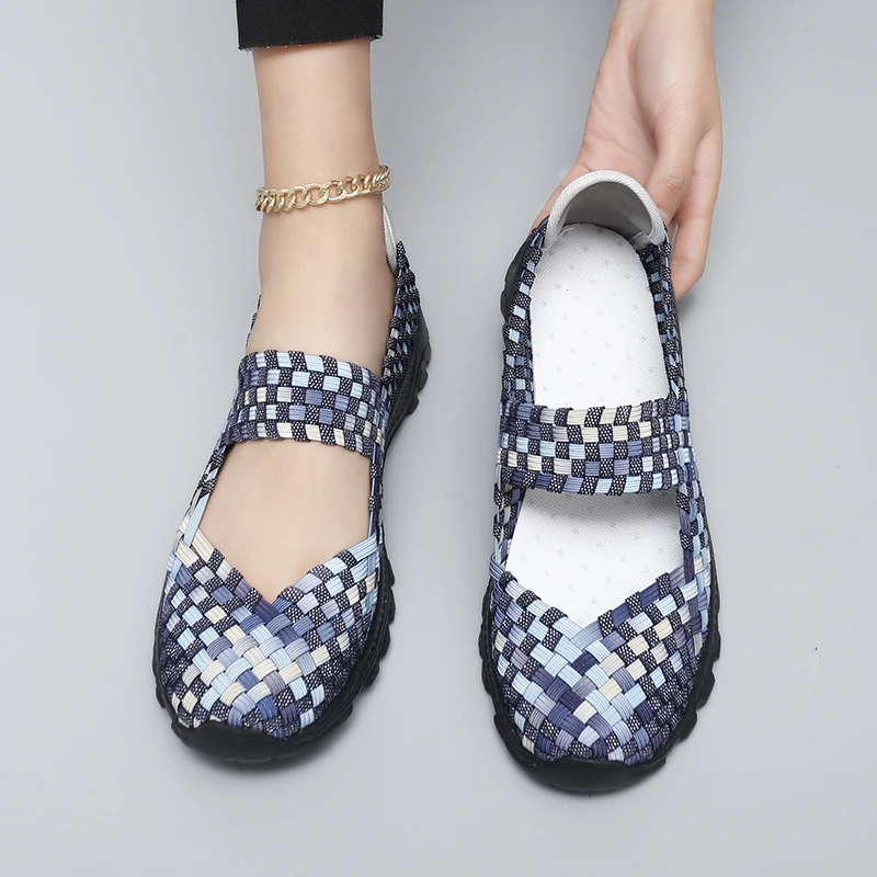 أحذية النساء الصيف المنسوجة أحذية رياضية الإناث أحذية مشي عادية الشقق اليدوية خفيفة الوزن المتسكعون للمرأة الانزلاق على سيدة الأحذية #4