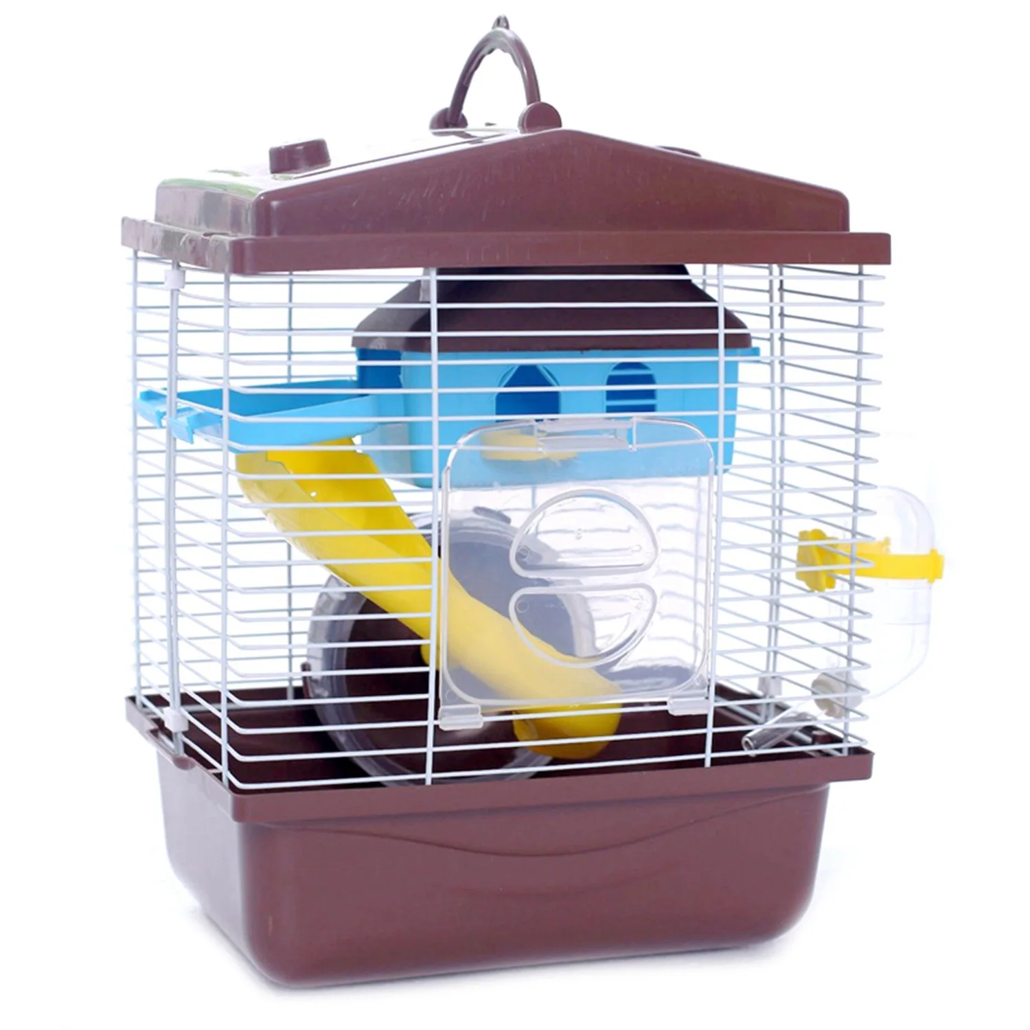 

2Pcs Pet Cage Hamster Cottage With Transparent Skylight Double Layer House For Hamster - Blue & Coffe-B61B