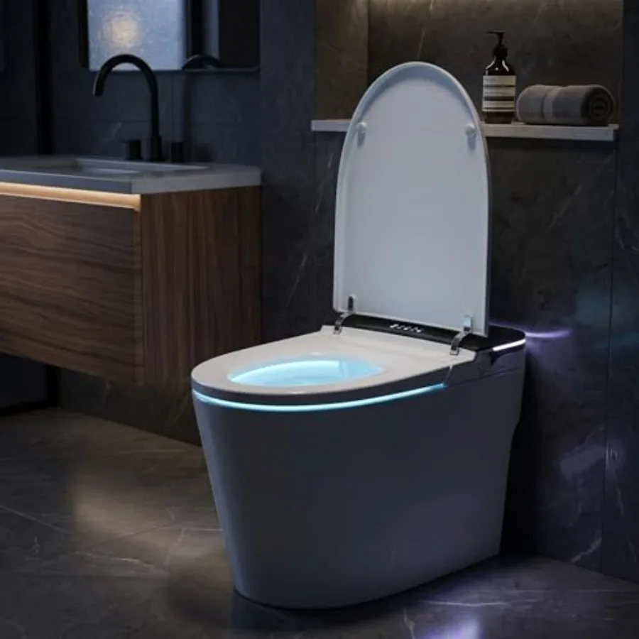 

Smart toilet for home use, ABS plastic, matte black, bidet with heated seat, instant warm water wash, warm air dryer, auto open