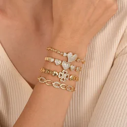 Mode Hoofd Charme Cubaanse Ketting Armbanden Voor Vrouwen Meisjes, Chique Hart Bling Cz Steen Goud Kleur Metalen Link Manchet Armband Polsband