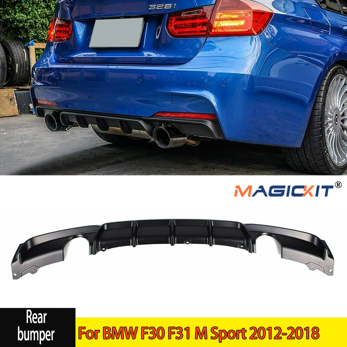 

Magickit M Sport Diffuser For BMW 3 Series F30 F31 2012-2018 M Performance Rear Bumper Lip Diffuser Mattle Black