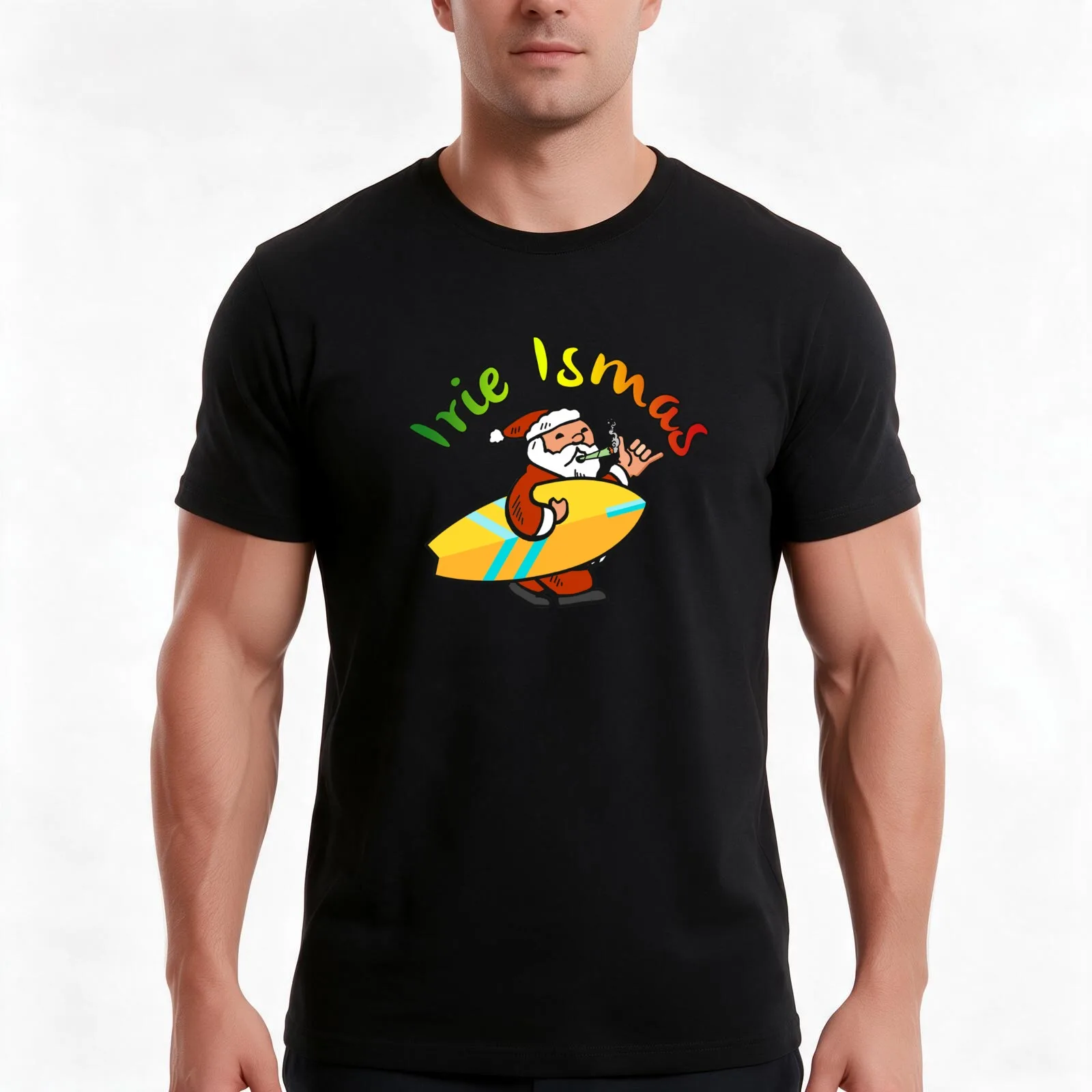 Irie Ismas Jamaican Santa Shaka T-Shirt Summer Casual Cotton Tee Oversized Streetwear Tops Vintage Graphic Print 100% Cotton