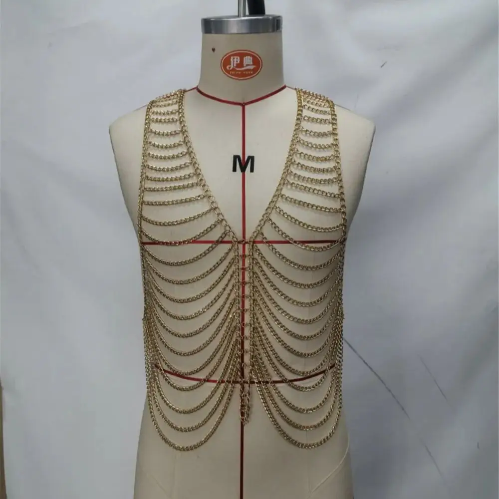 Nieuwe metalen ketting Fringe Body Chain herenvest Stijlvol en sexy meerlaagse borstketting Top Nachtclub Party Outfit