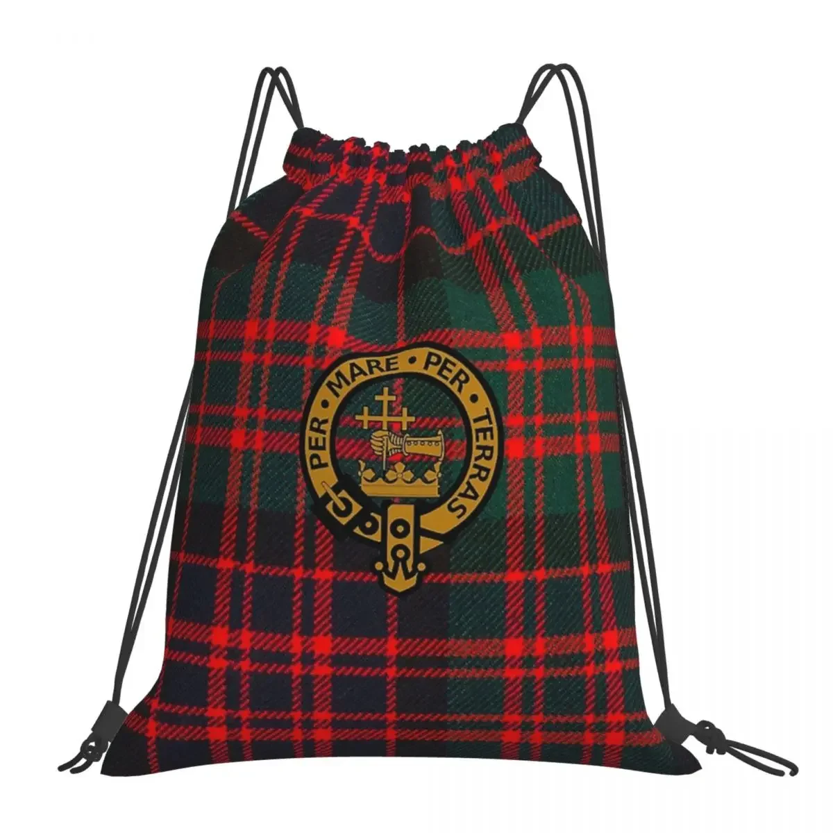 Modern MacDonald Clan Tartan With MacDonald Clan Crest Backpacks Portable Drawstring Bags Sports Bag BookBag For Travel School