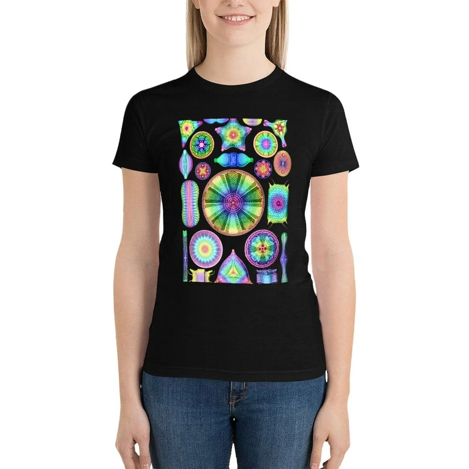 Ernst Haeckel Rainbow Diatoms T-Shirt Short sleeve tee Female clothing lady clothes summer clothes for Women