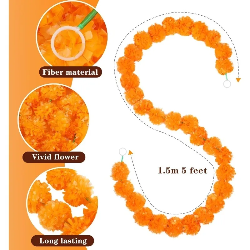 150CM Künstlicher Ringelblumen-Kranz Heim-Raumdekoration Esstisch-Party Künstliche Blumendekoration Hochzeitsdekoration Diwali-Accessoire – Detail 2