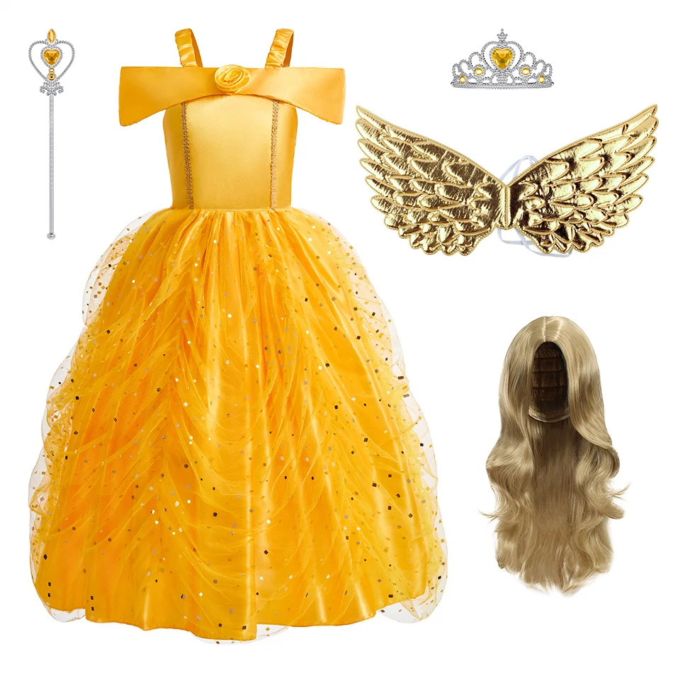 

Детское карнавальное бальное платье, детская одежда для косплея принцессы Белль, наряд королевы для подростков, костюм на Хэллоуин, платья принцессы для девочек