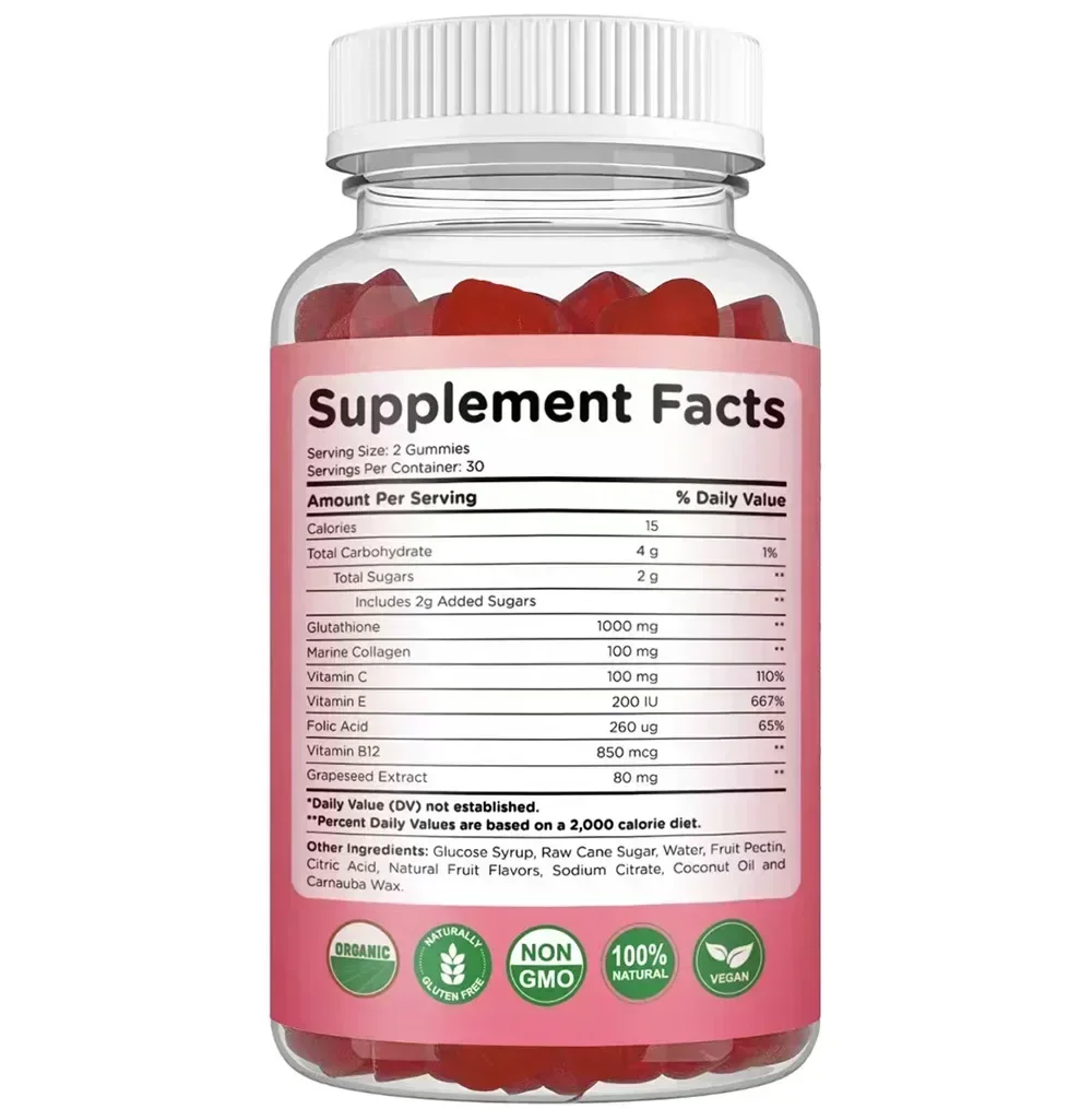 1 bottle of glutathione gummies for nutritional supplementation collagen protein health food