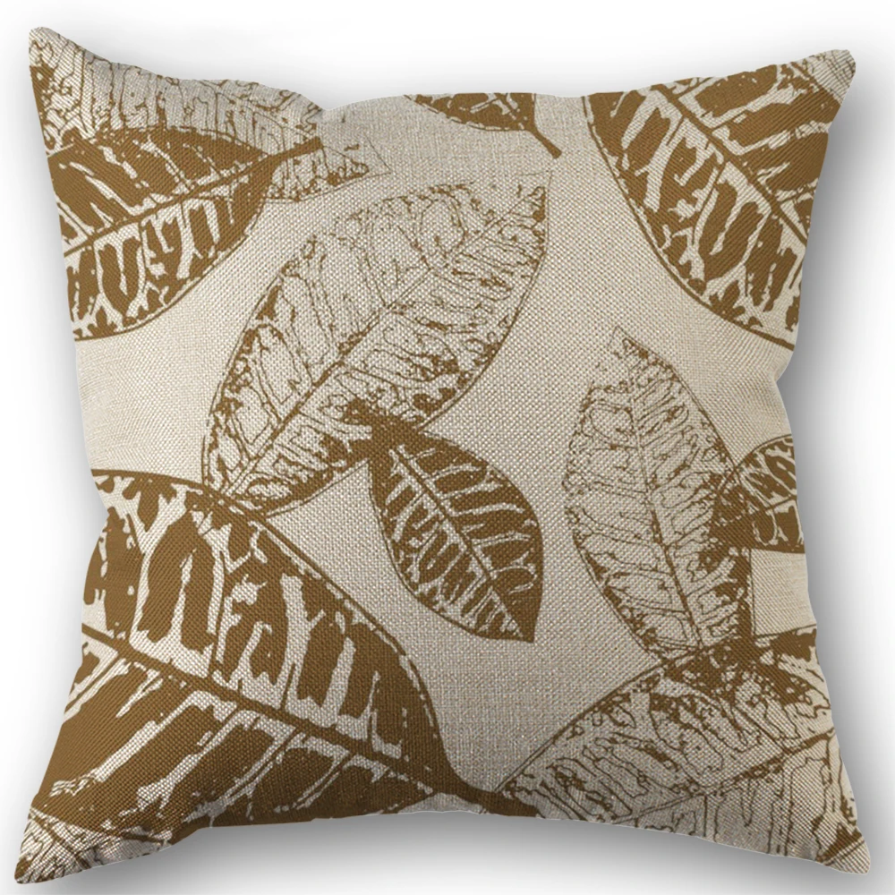 Fodera per cuscino in lino geometrico foglia marrone chiaro per auto soggiorno divano camera da letto decorazioni per la casa