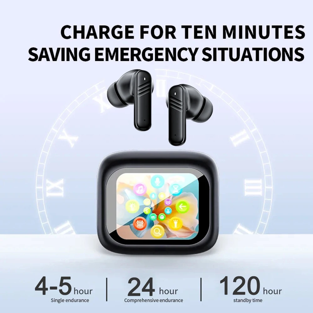 Wireless Earbuds With Touch Screen In-Ear Earphone ANC Noise Cancellation Long Battery ENC Mic Compatible For IOS Android