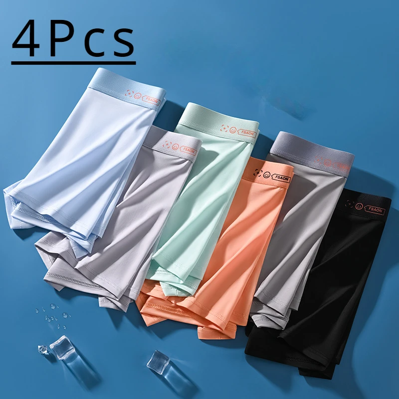 4Pcs Men's seamless panties Man undrewear Men underpants Shorts male boxer ice silk briefs erotic sexy lingerie clothes L-4XL