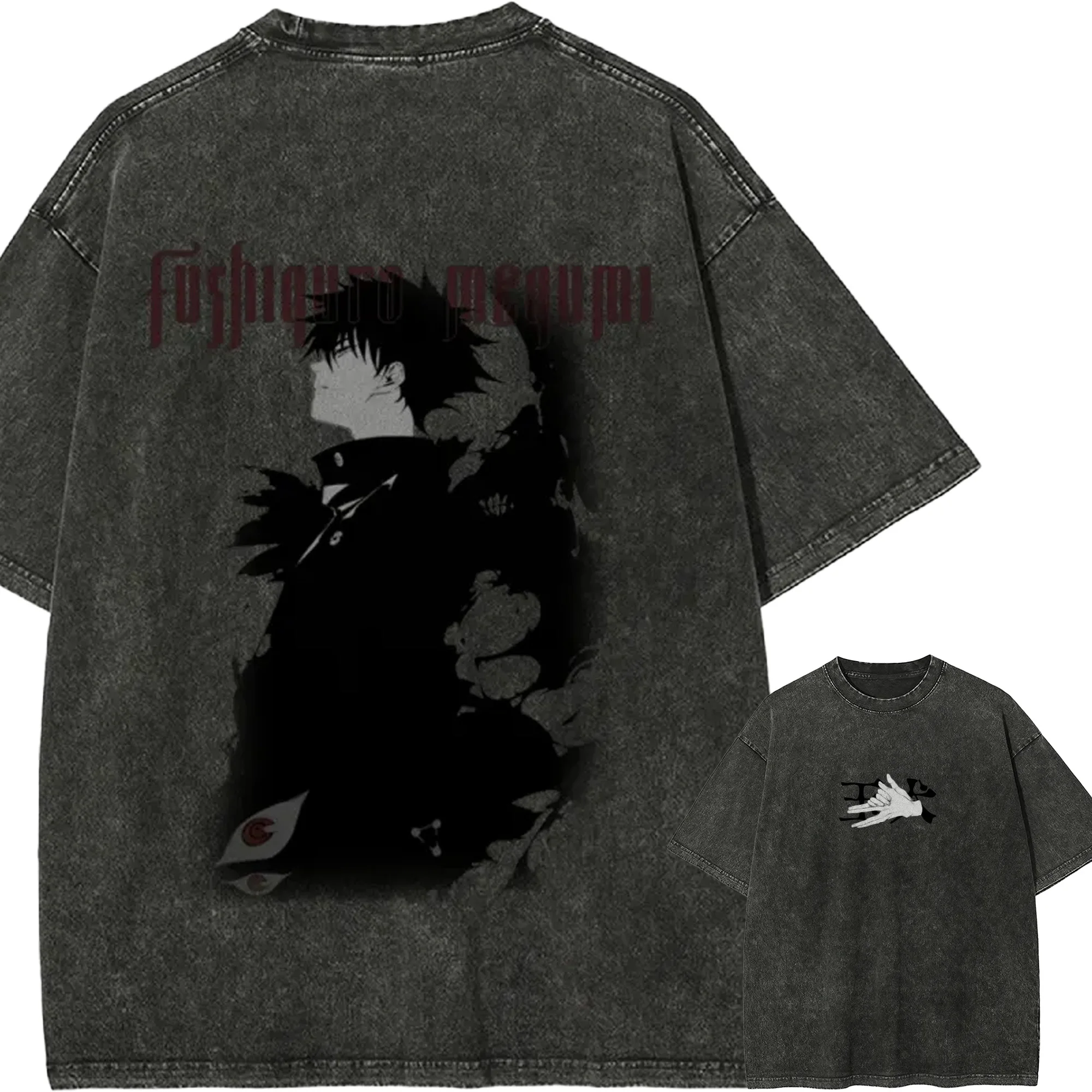 

Футболка Megumi Fushiguro Jujutsu Kaisen Shadow Technique, винтажная, с эффектом потертости, оверсайз, в стиле аниме, уличная одежда, ретро, Harajuku, мужская