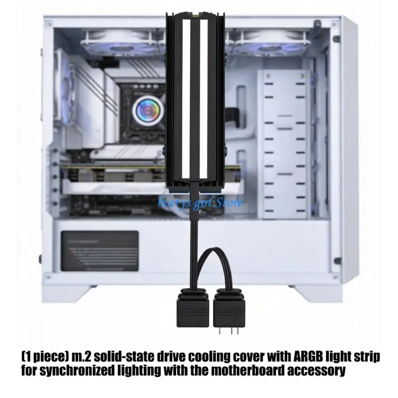 C7AB M.2 SSD Heatsink with ARGB Light Strips, Metal Cooling Cover for Desktop Upgrades, Thermals Support, and 74X24X18Mm Size