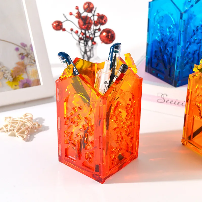 SZ040 Lampshade Candlestick Silicone Resin Mould DIY Assembled Gypsum Concrete Pen Holder Brush Mold For Making Storage Box image 2