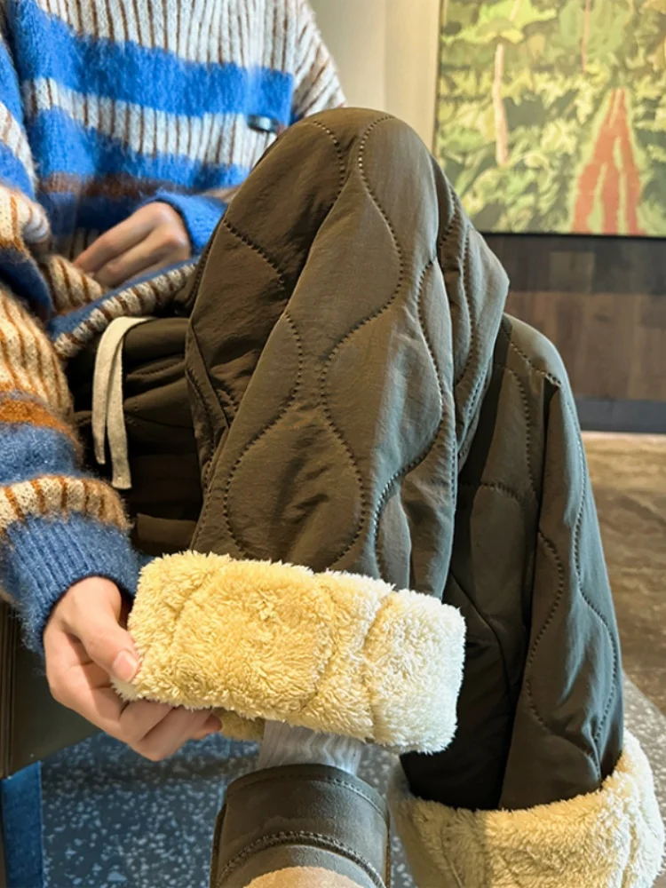 

Men's Fce Lined Thiened Sweatpants Retro Casual Sports Long Trousers Winter Youth Faion Straight Leg Elastic Waist