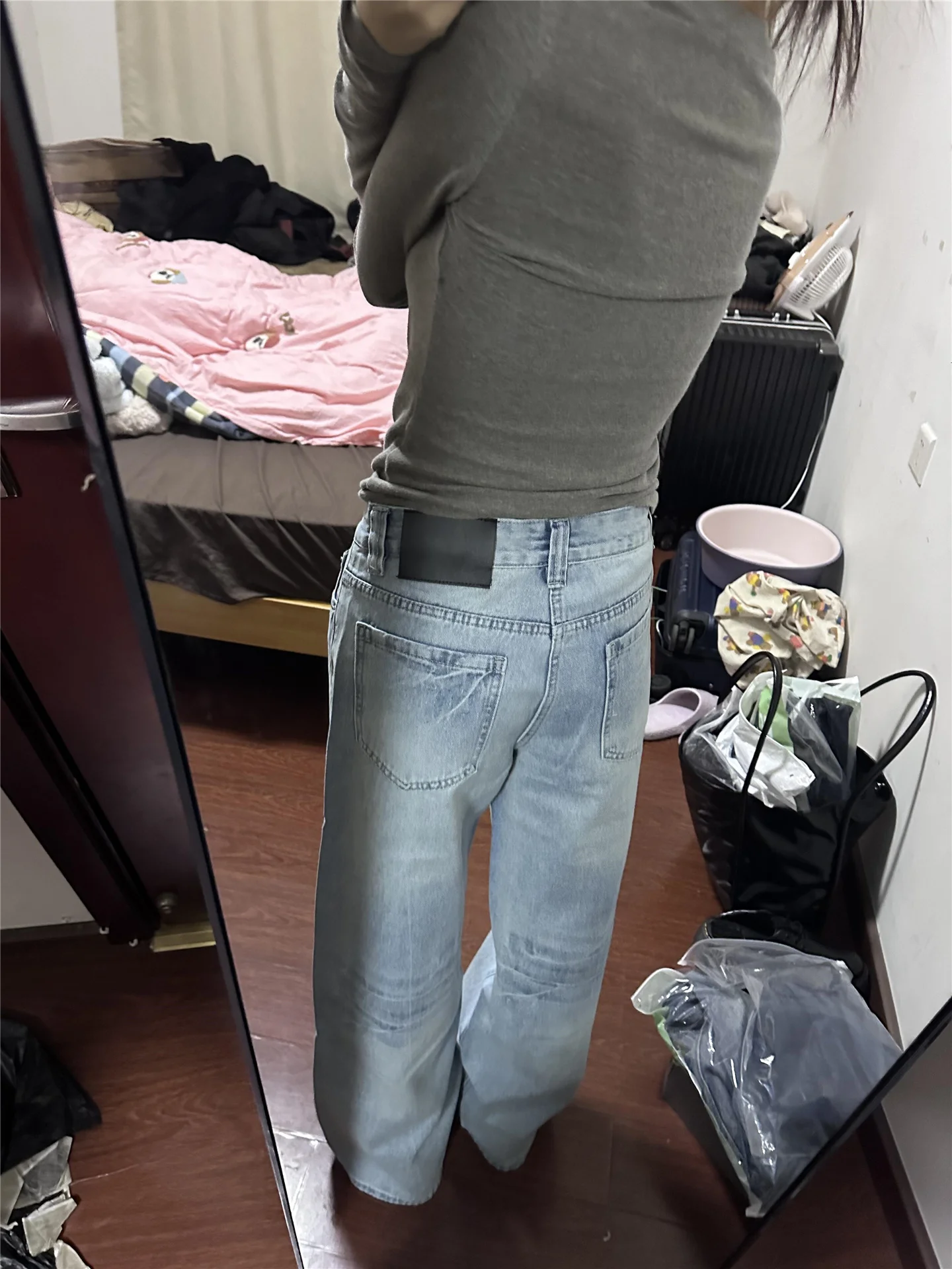 

Light Blue Straight Leg Jeans Women's Loose Slimming Washed High Waist Extended Wide Leg Casual Floor-Length Pants