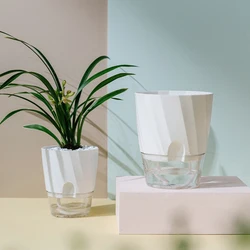 Transparente redondo plástico hidropônico vaso de flores, água preguiçosa livre, resina, absorvente automático, nórdico, novo, 1pc