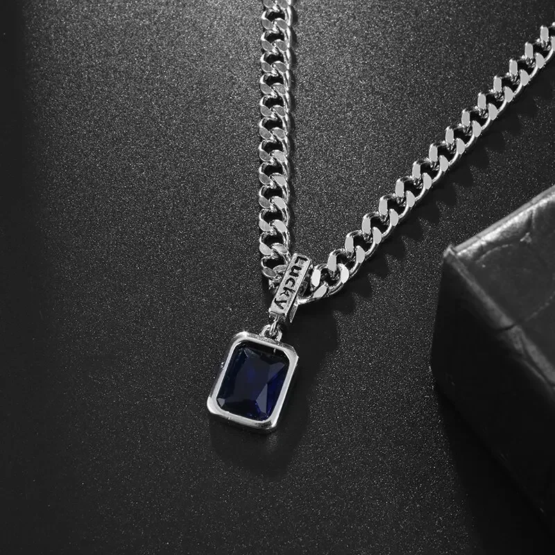 Silver Plated Square Blue Zirconia Bracelet Cuban Type Stainless Steel Bracelet Matching Party Favors Fine Jewelry for Women