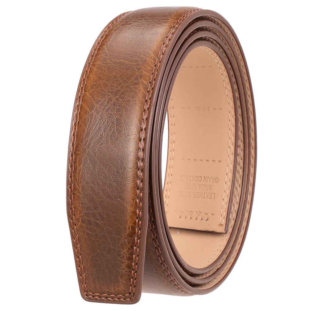 Hongmioo No Buckle 3.5cm Width Cowskin Genuine Leather Belt Men Without Automatic Buckle Strap Male Black Brown Blue Gray