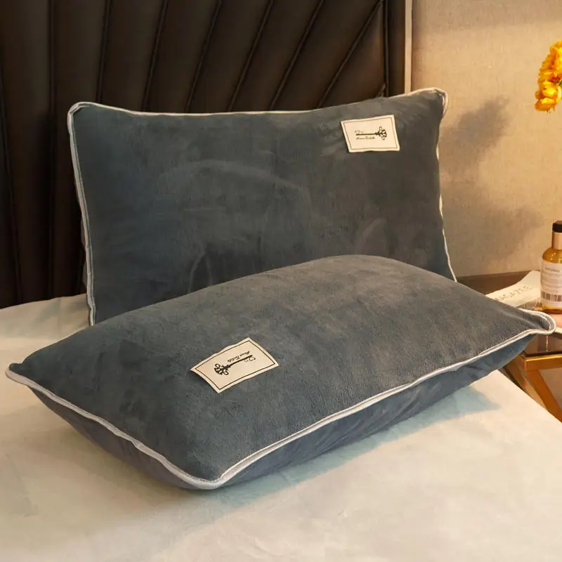 2pcs Set Velvet Pillowcase for Bed Room Decorative Luxury Hairy Winter Pillow Cover Warm and Soft Solid Color Queen Size Grey