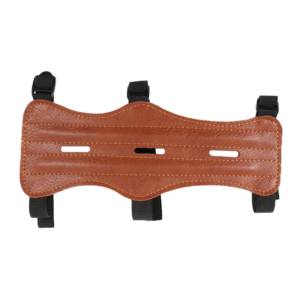 Protector de brazo de PU marrón, correa con hebilla Triple ajustable, equipo de protección para práctica de caza recurvo