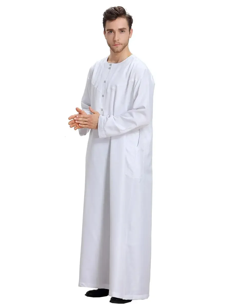 Muslimische Männer Casual Langarm Jubba Thobe Islamische Kleidung Ramadan Kaftan Robe Dubai Saudi Abaya Kaftan Jubah Kaftan Arabisches Kleid