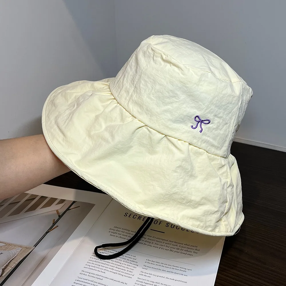 

Fashion Korean Bow Bucket Hat Wide Brim Sweet Fisherman Hat Outdoor Quick Dry Women's Sun Hat Camping