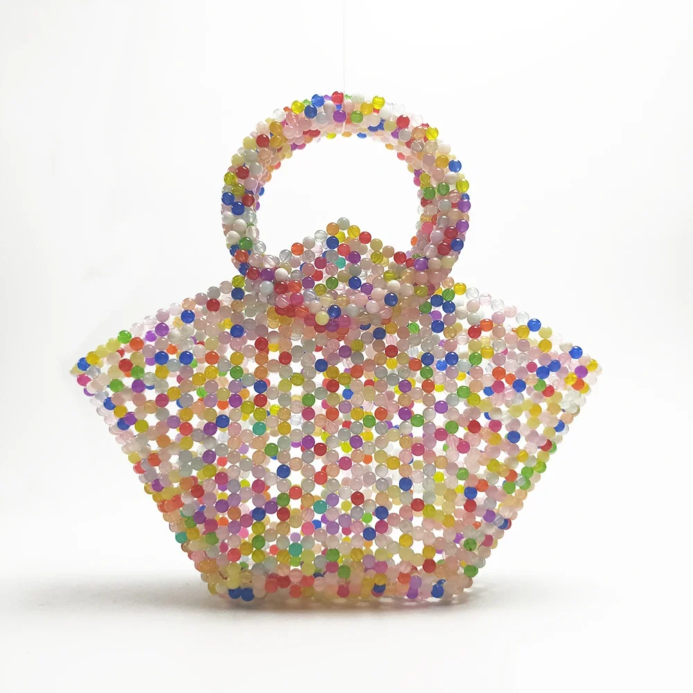 

New Mixed Color Acrylic Beads Handbag for Women Niche Design Acrylic Jelly Beaded Peach Heart Special-shaped Fashion Women's Bag