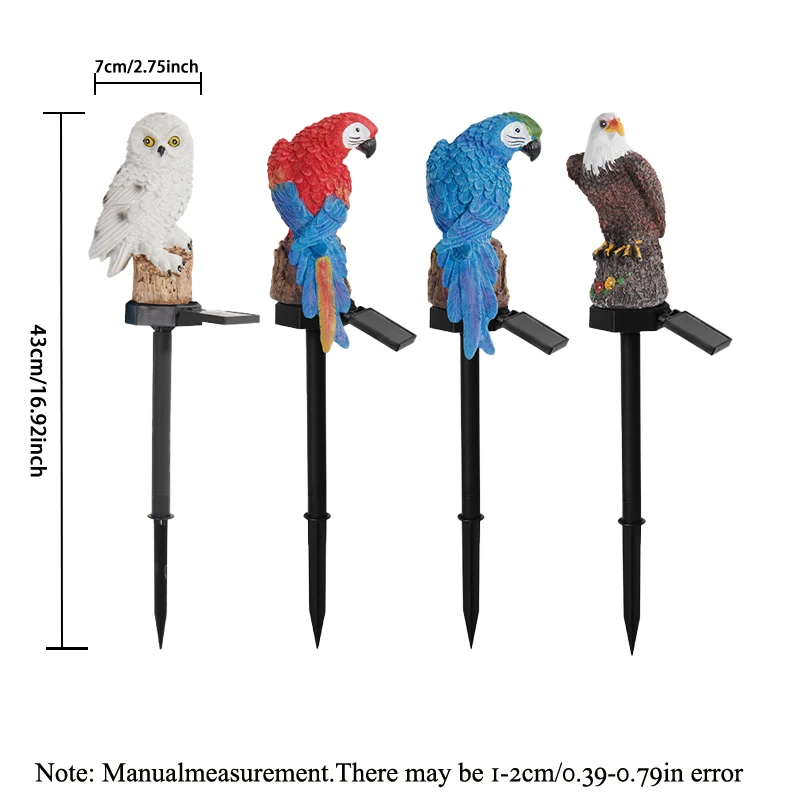 مصباح حديقة راتينج شمسي ، ببغاء ، بومة ، نسر ، مصباح زخرفي مثير للحديقة ، 1 روض