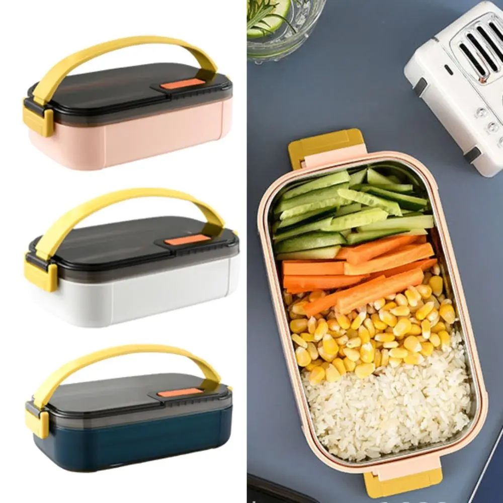 Poratble 600ml Insulated Lunch Box Microwaveable Detachable Food Storage Container Rectangular with Handle Food Box School