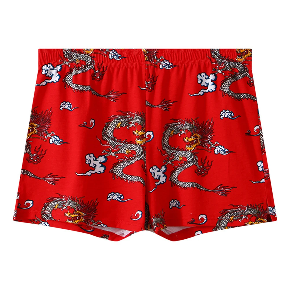 سروال داخلي للرجال مطبوع عليه تنين جيد التهوية ، ملابس داخلية قطنية ، سراويل داخلية متوسطة الخصر ، ملابس داخلية فضفاضة قصيرة ، شورت عصري