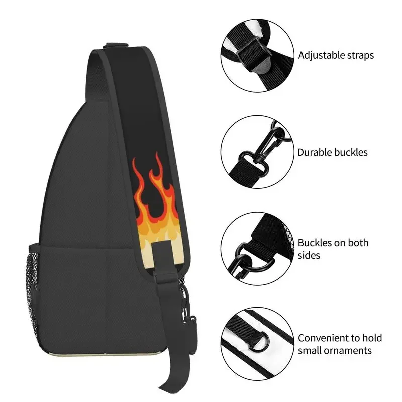 Bolso cruzado de pecho con llamas de carreras clásico rojo personalizado para hombre, mochila informal de hombro con fuego caliente para viajes y ciclismo