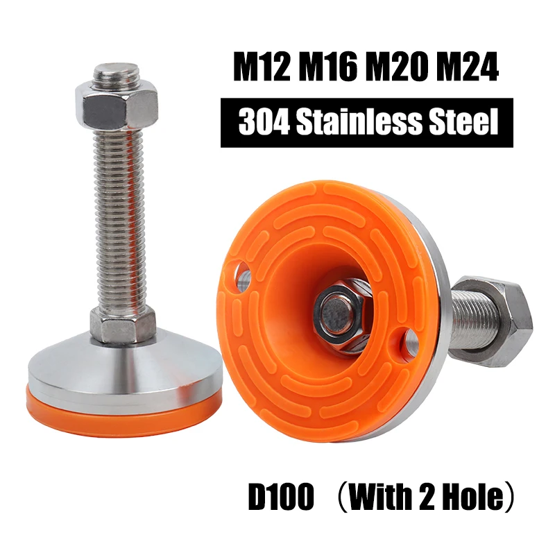 1Pcs Heavy Levelling Adjustable Feet M12 M16 M20 M24 Screw Stainless Steel Base 100mm With 2 Hole