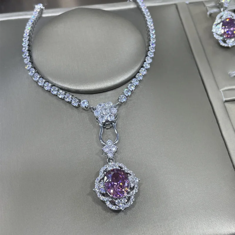 

Starry Sky Cut Dried Rose Three-Piece Full Diamond Luxurious Open Ring for Women Elegant Pendant Earrings Set