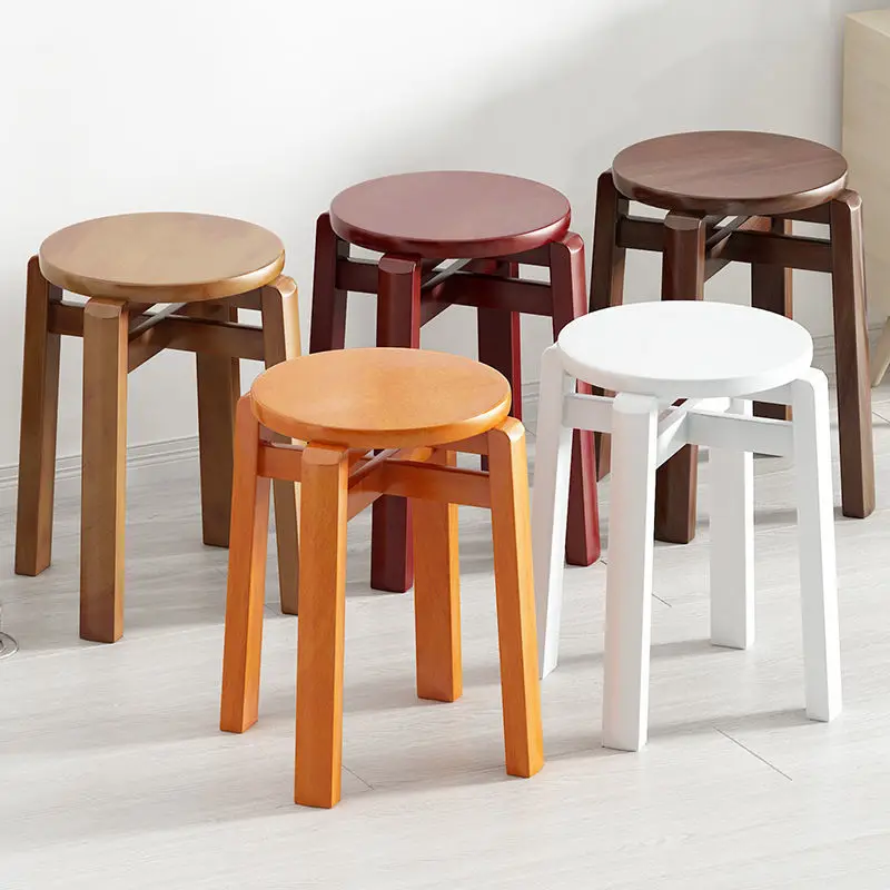 Solid Wood Stools Can Be Stacked for Home Use Jenga Stools Dining Table Thickened Round