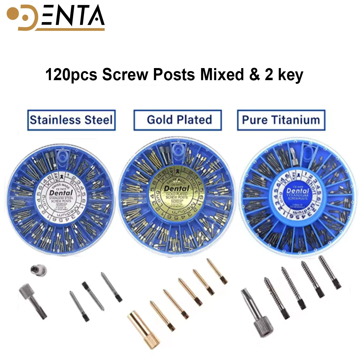 120Pcs Dental Screw Posts Teeth Restorative Quartz Glass Resin Core Stainless Steel Titanium Root Canal Euro Post Implant Dri