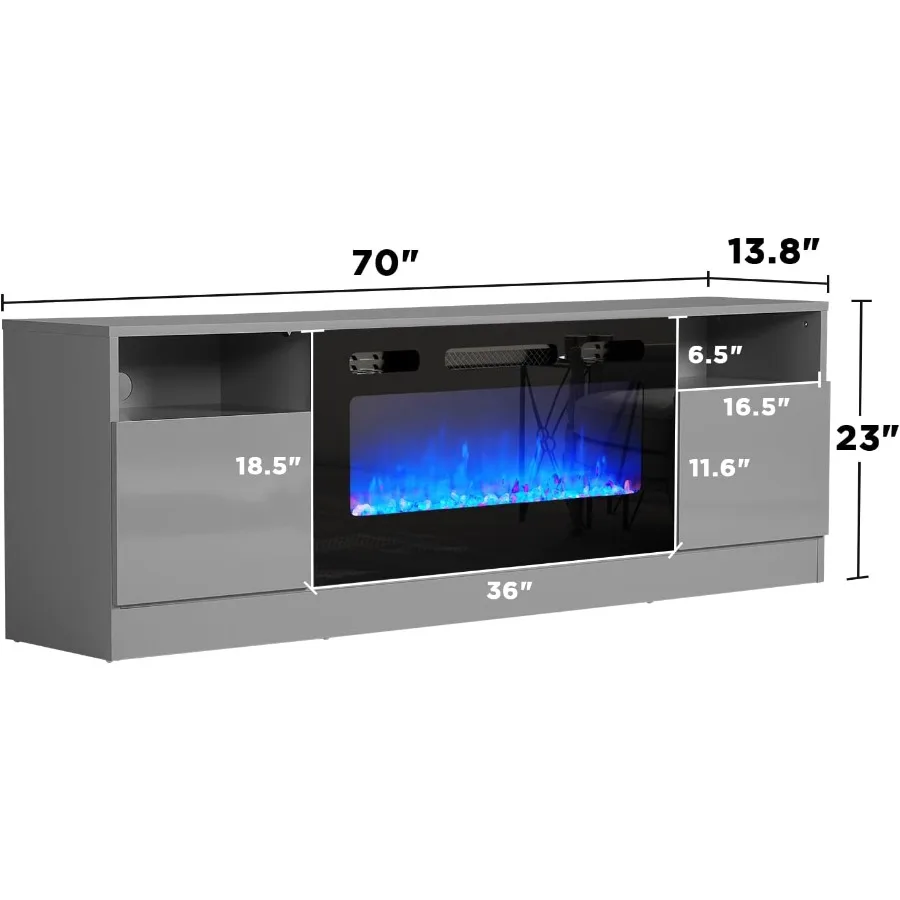 Supporto TV AMERLIFE con caminetto Centro di intrattenimento leggero a LED con 36 caminetti elettrici 70 Supporto moderno per intrattenimento in legno con