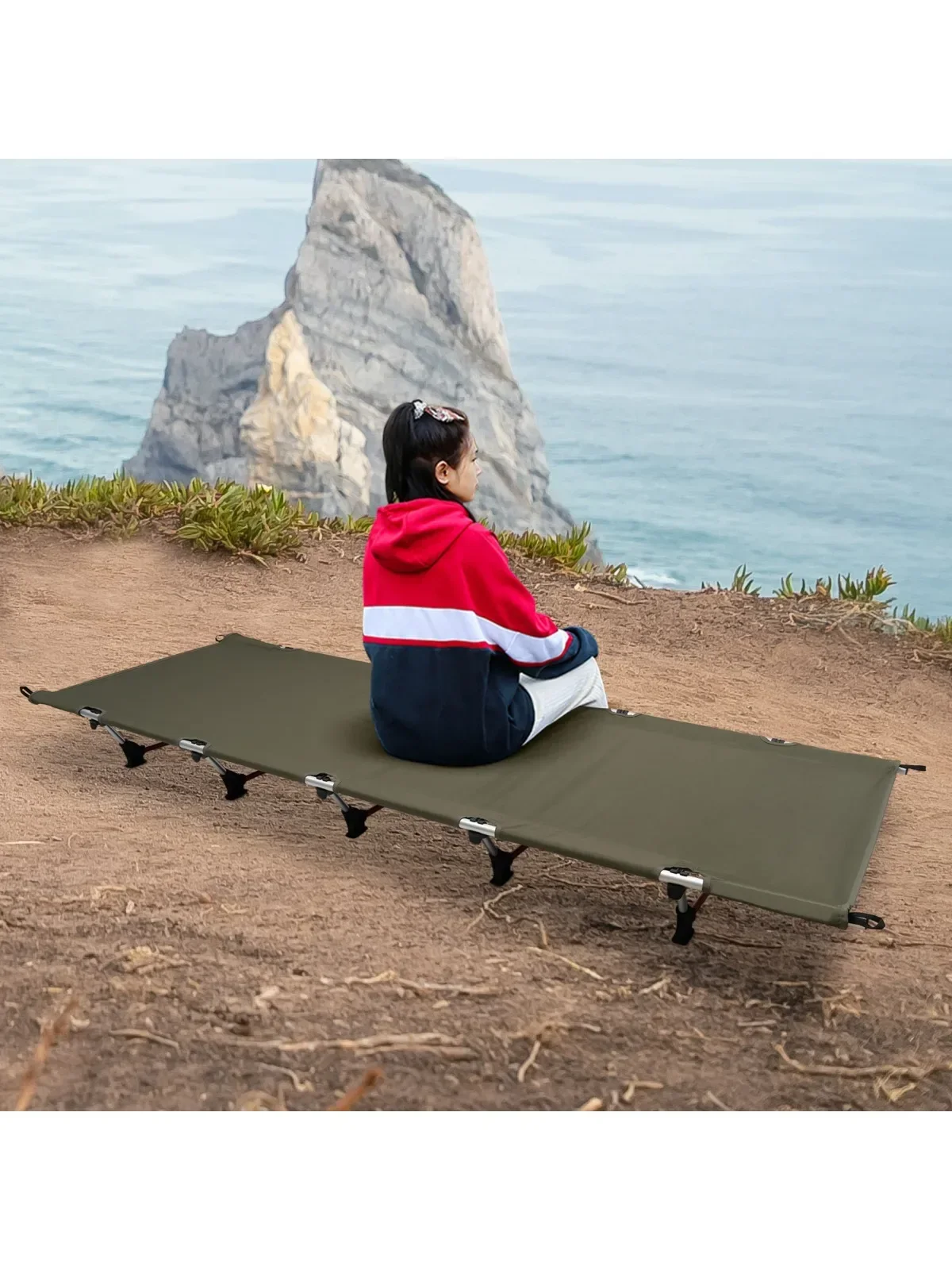 Tragbares, faltbares Campingbett aus Aluminiumlegierung (190 x 65 x 17 cm), 150 kg belastbar, für Garten, Outdoor-Aktivitäten, Wandern, Angeln, Camping