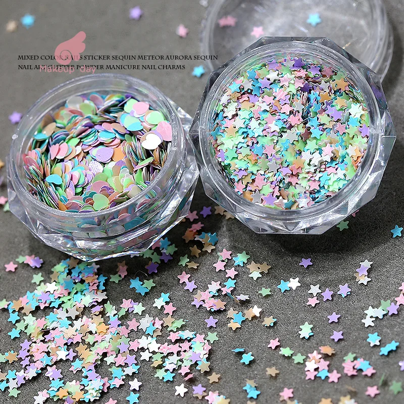 

1Jar Mini Mixed Sparkling Love Star Foil Flakes Nail Sequins Nail Art Decoration Manicure Tips Charms For Women Girls DIY