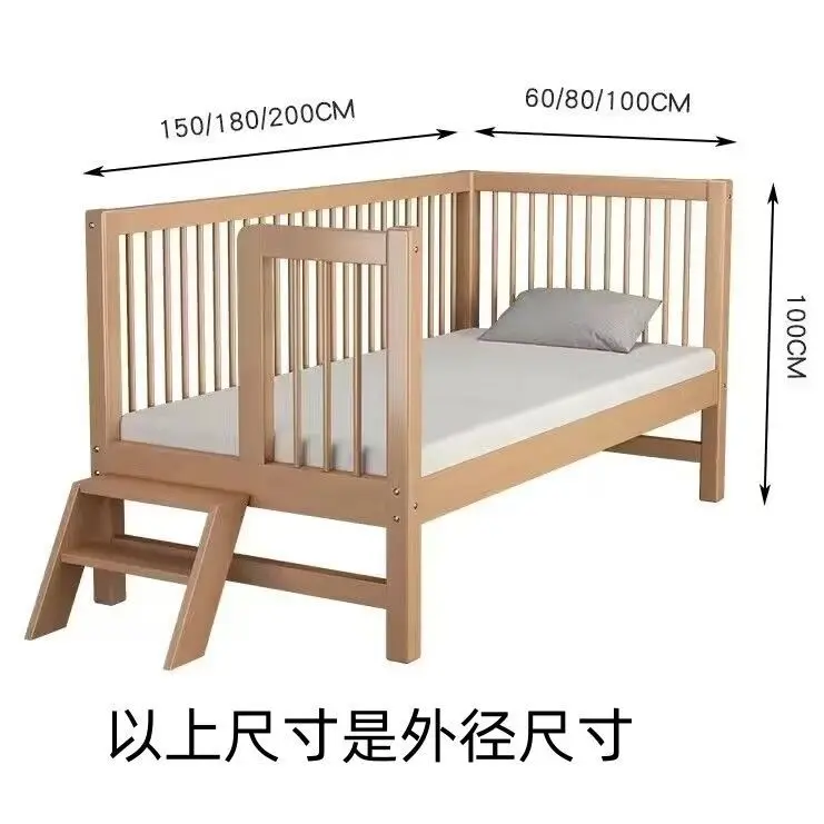 Beech children's bed with guardrail baby single small  boy girl princess  large  widened bed splicing bedside