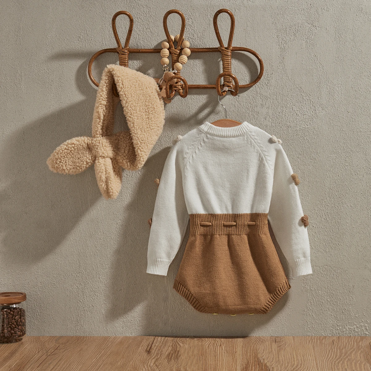 EWODOS 0-18M Toddler Baby Girls Autumn Winter Knitted Sweater Bodysuits Long Sleeve Contrast Color Heart Knit Jumpsuit Outfits