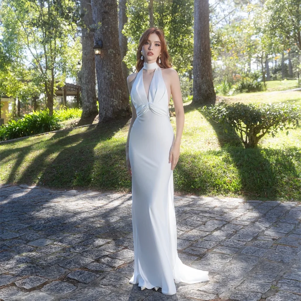 

Простое атласное платье русалки с вырезами по индивидуальному заказу, торжественное платье с лямкой на шее, без рукавов, с открытой спиной, модное платье Vestido De Festa