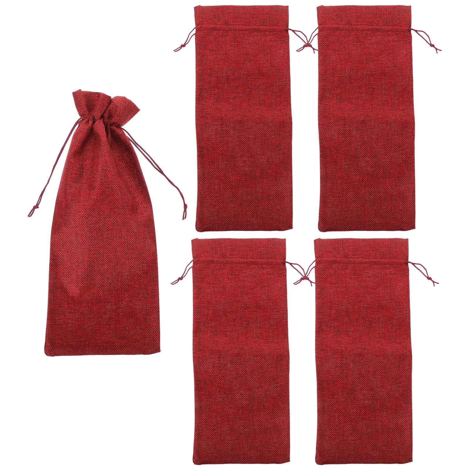 5 قطع من حقيبة زجاجات النبيذ غطاء برباط من الكتان الفاخر لهدايا الزفاف وعطلة عيد الميلاد وحقيبة النبيذ القابلة لإعادة الاستخدام