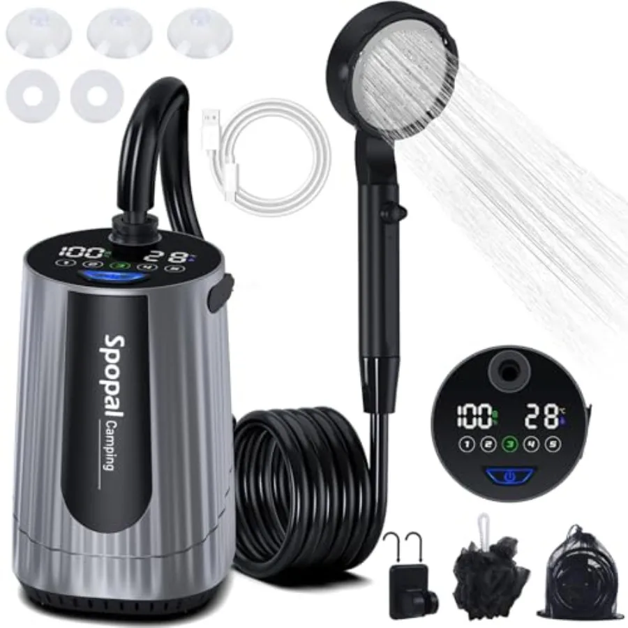 Portable Shower for Camping [Upgraded] 10000mAh Rechargeable Camping Shower with 5 Adjustable Speeds Premium LED Display IPX8 W
